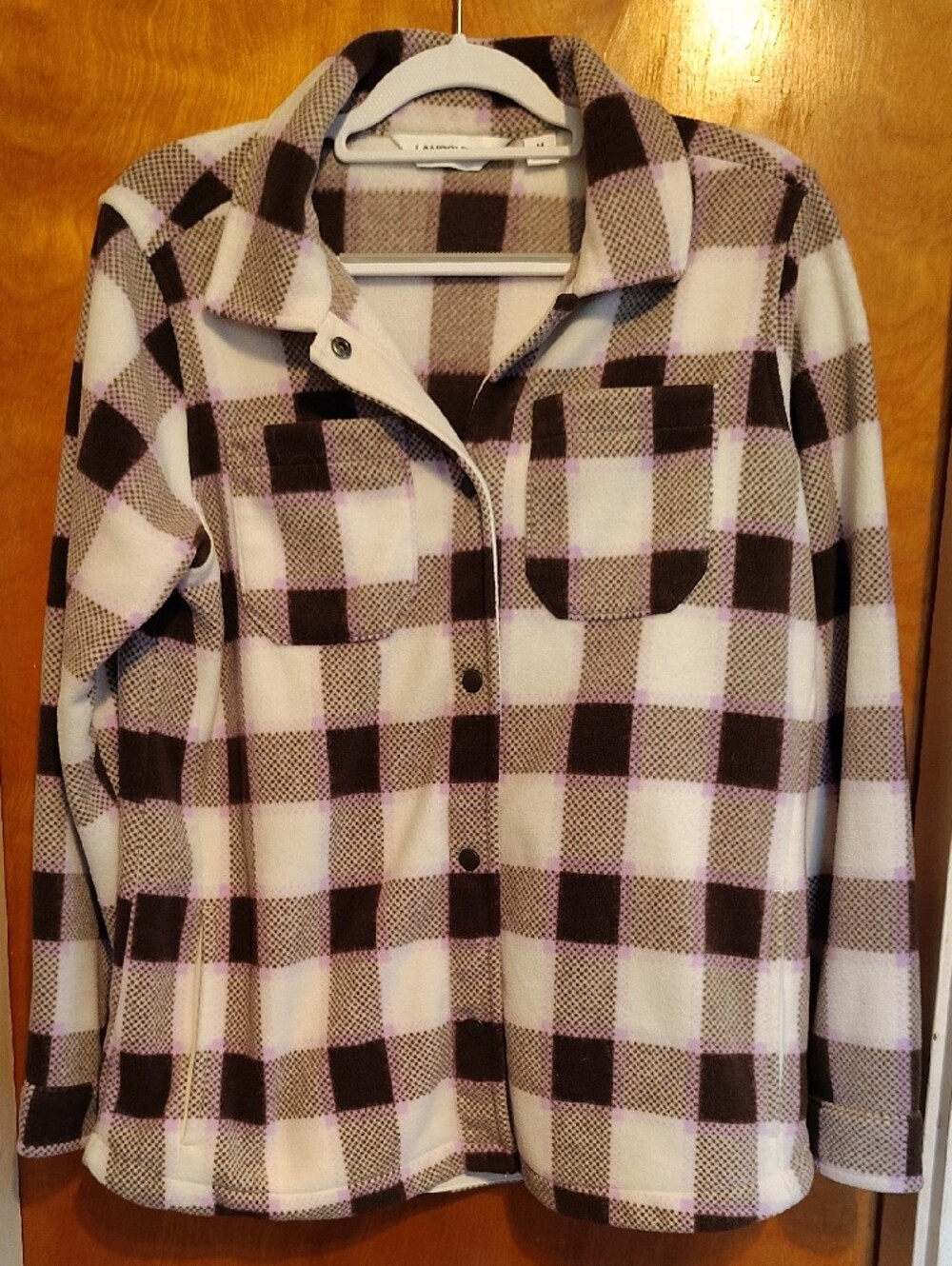 Lands' End Pink and Brown Plaid Fleece Shacket